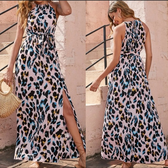 Boho green  leopard print halter maxi dress - Picture 6 of 9